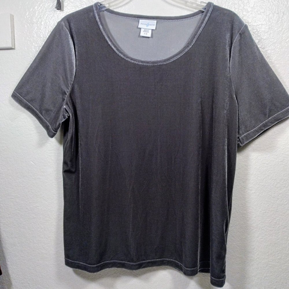 Jaclyn Smith Grey Velveteen Blouse SZ: L